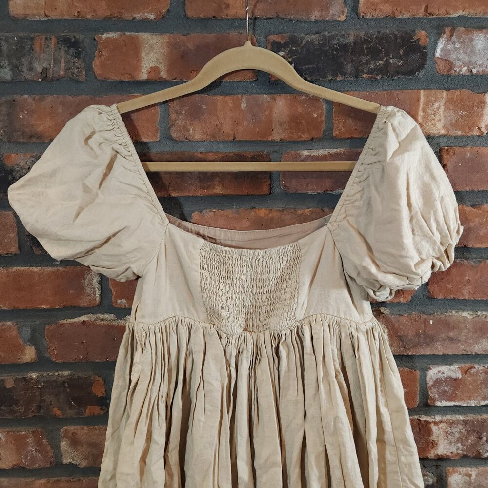 Mable Marlowe Tan Puff Sleeve Mini Peasant Babydoll Dress Cottagecore Women's S - Picture 8 of 9